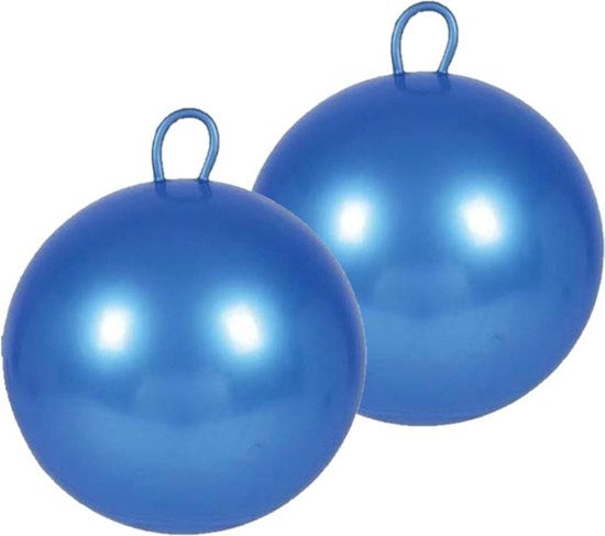 2x stuks skippybal blauw 60 cm voor kinderen - Skippyballen buitenspeelgoed voor jongens/meisjes