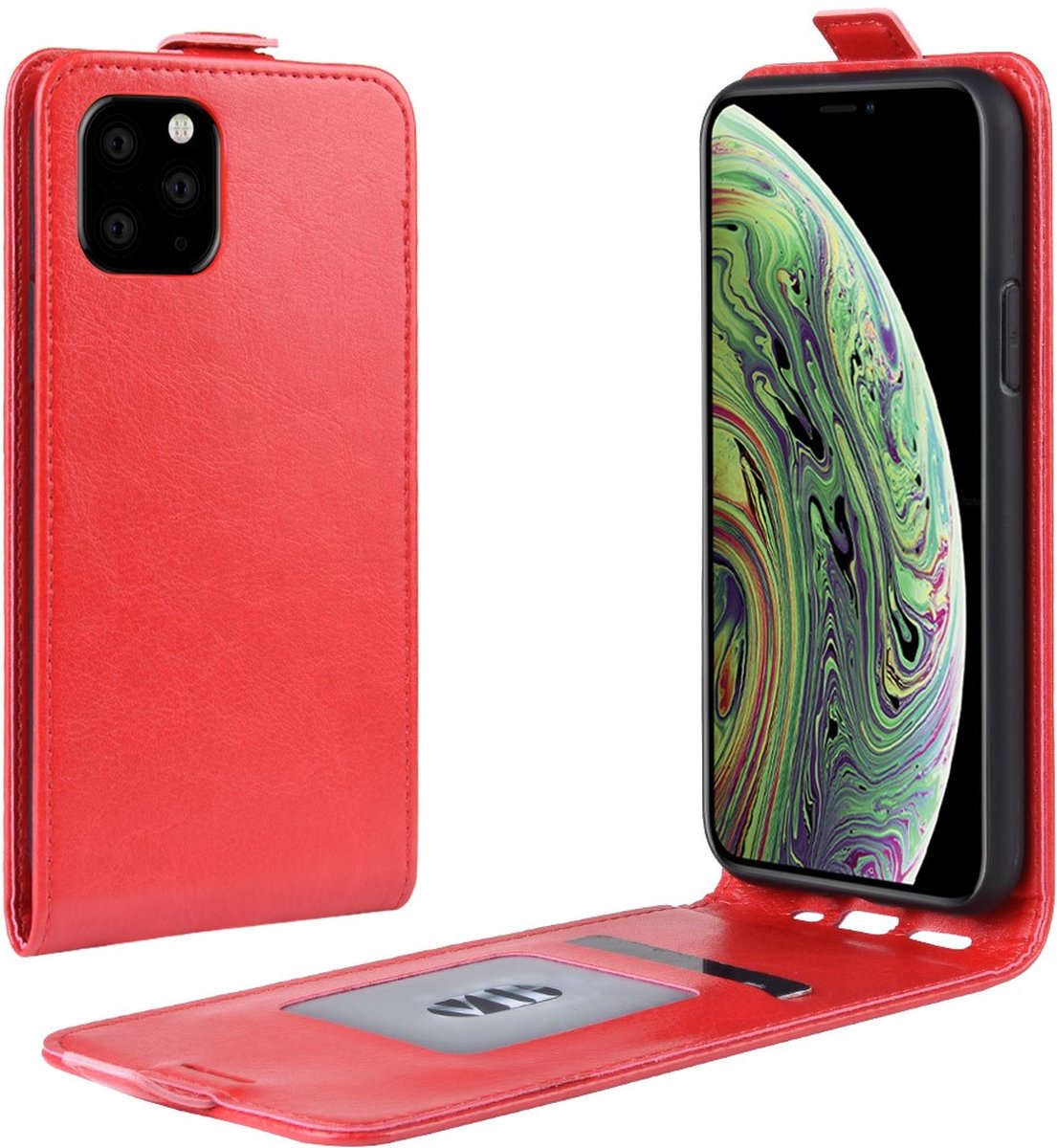 Peachy Verticale Flip kunstleer wallet hoesje geschikt voor iPhone 11 Pro case - Rood