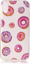 Peachy Doorzichtig hoesje donuts roze paars iPhone X XS cover TPU