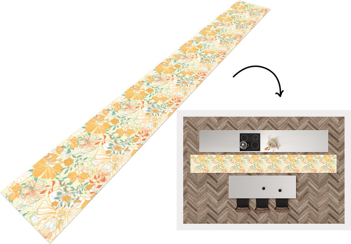 KitchenYeah Keukenloper - Keukenmat - Bloemen - Patronen - Vlinders - 400x50 cm - Keuken vloerkleed Multicolor