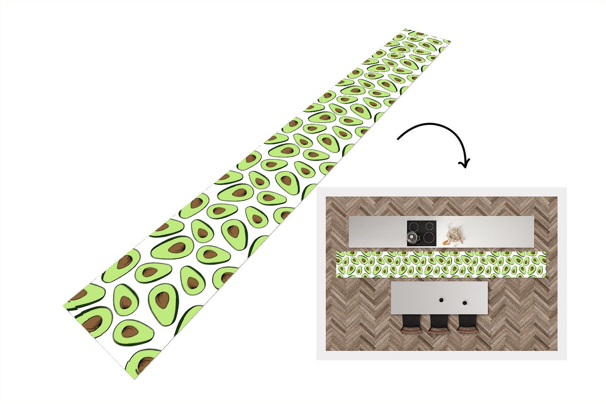KitchenYeah Keukenloper - Keukenmat - Avocado - Patronen - Pastel - 400x50 cm - Keuken vloerkleed Multicolor