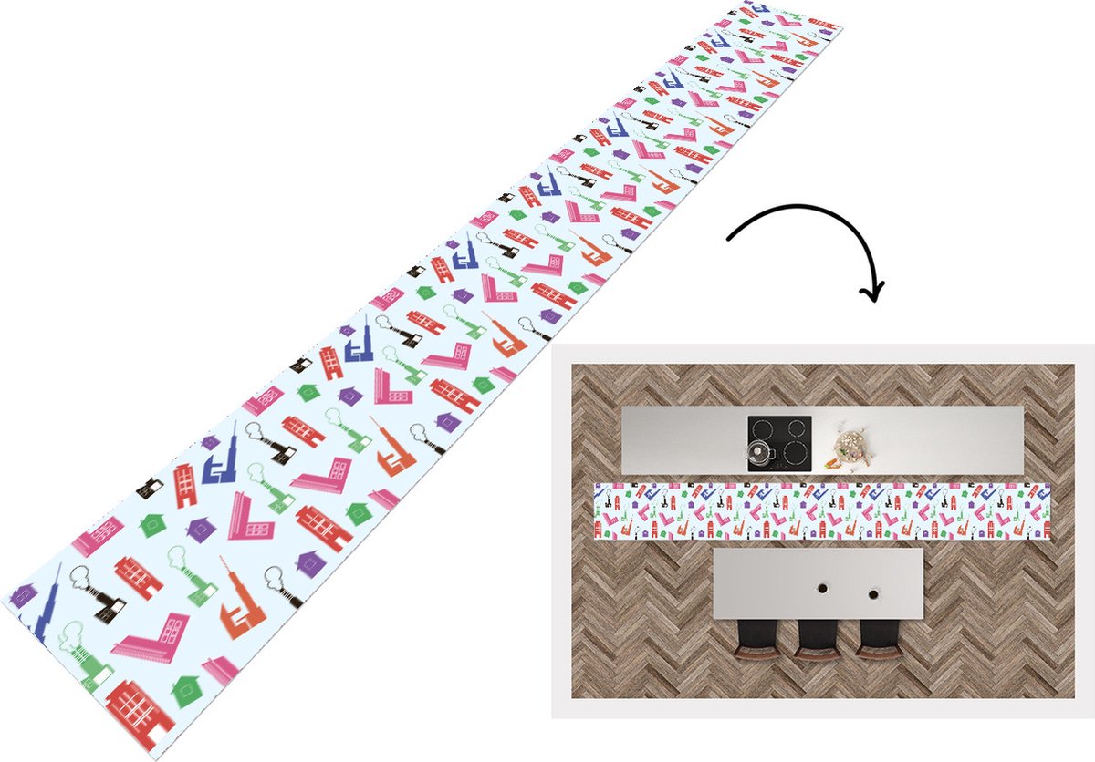 KitchenYeah Keukenloper - Keukenmat - Patronen - Fabriek - Huis - 400x50 cm - Keuken vloerkleed Multicolor
