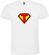 Wit T shirt met print van "letter T“ Superman “ Logo print Rood / Geel size XS