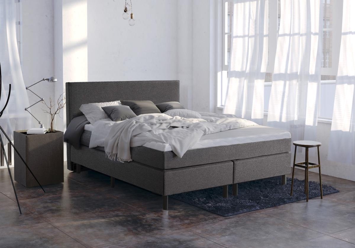 NumberOne® 2 Persoons Boxspring Springcrest 160x210 cm - Met Geïntegreerde Topper - Antraciet