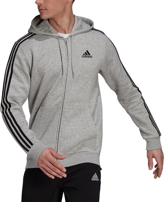 Adidas - Essentials Fleece 3S Zip Hoodie - Grijs Vest-XL