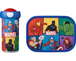 foto van Mepal lunchset Campus – Broodtrommel en Drinkbeker voor kinderen – Bento box – Schoolbeker – Avengers