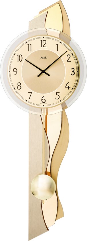 AMS wandklok met slinger Quartz uurwerk goud messing 7477 bol