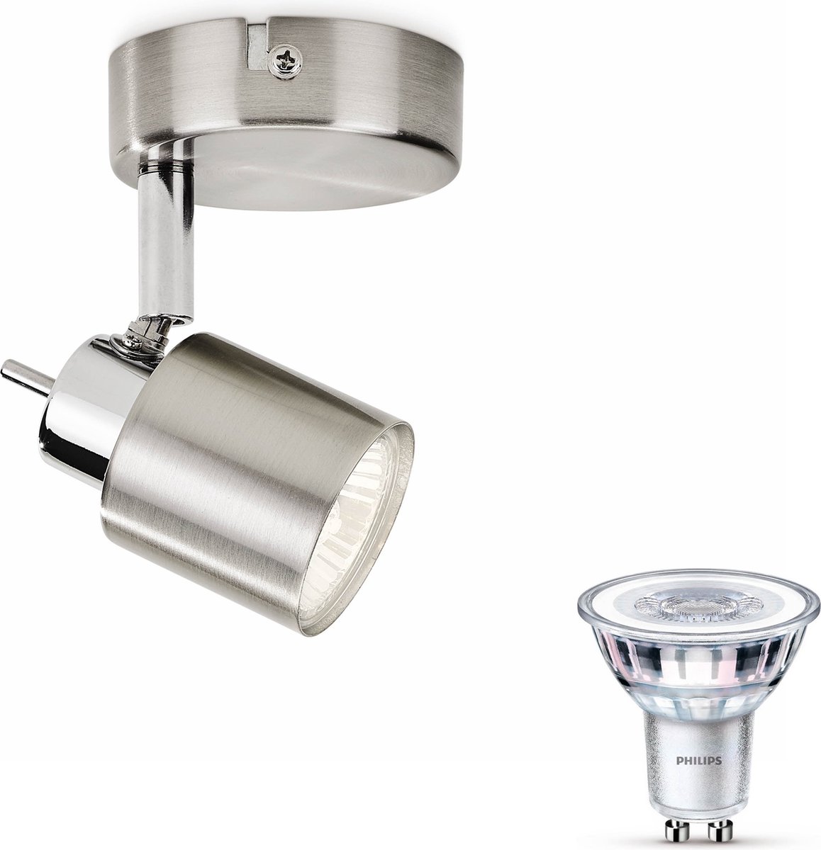 Philips Meranti Opbouwspot met GU10-fitting & Philips LED Spot GU10 50W - LED - Spotjes Opbouw - 1 Lichtpunt - Nickel