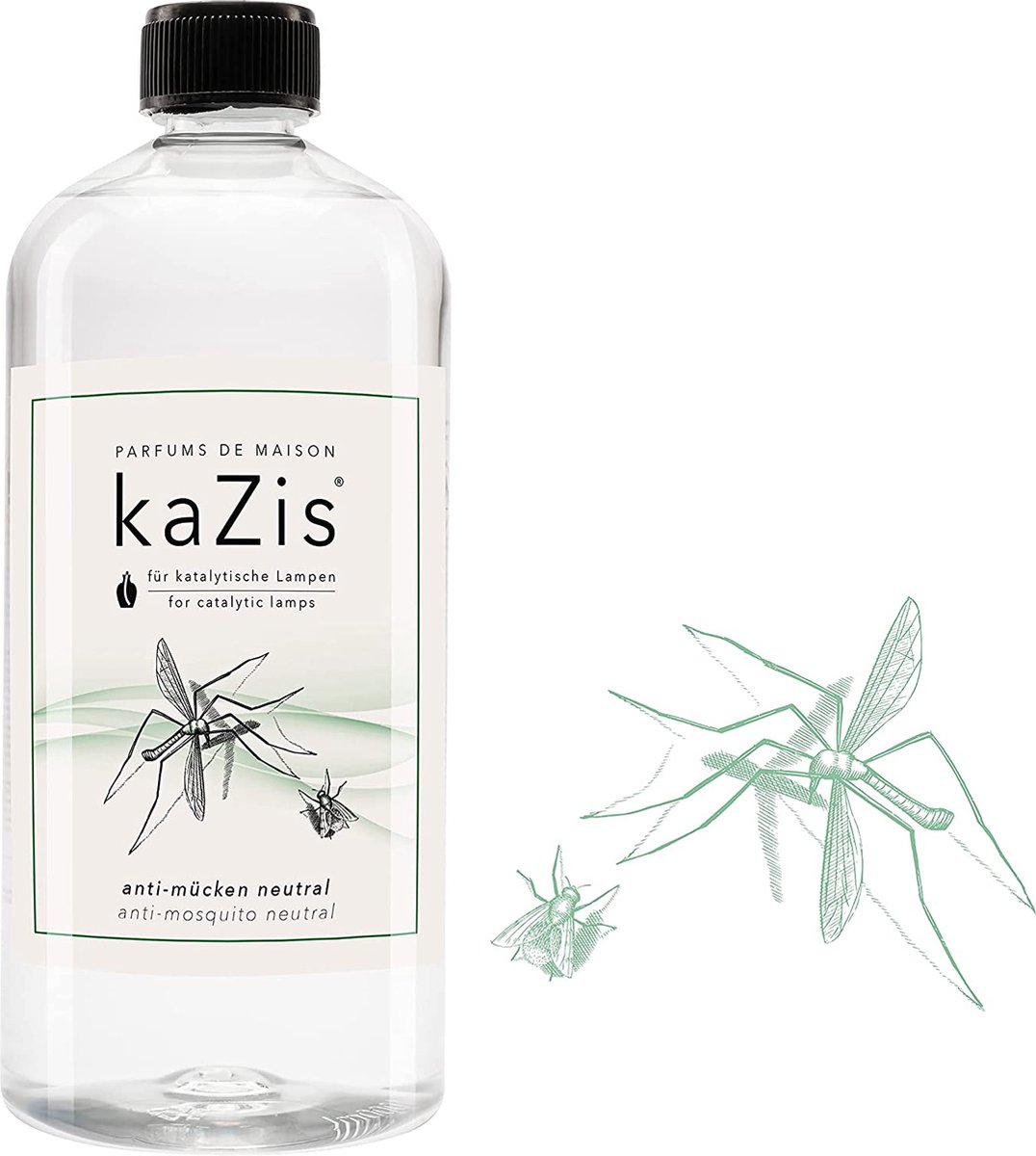 KAZIS Anti Muggen Neutrale Geur - 1000 ml huisparfum navulling geschikt voor Lampe Berger, LampAir, Ashleigh & Burwood en Millefiori