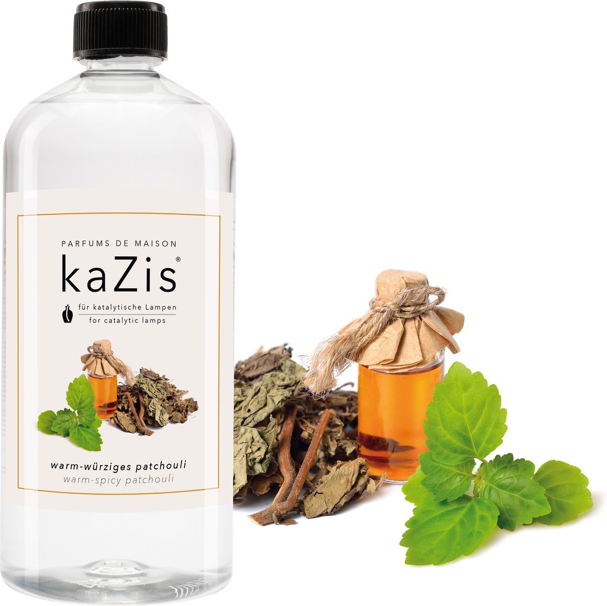 KAZIS Warme Patchouli - 1000 ml huisparfum navulling geschikt voor LampAir, Ashleigh & Burwood en Lampe Berger.