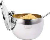 Roestvrijstalen Suikerpot met Doorzichtig Deksel + lepel - Mooi cadeau! - Suikerschep voor Thuis en in de Keuken - Trommelvorm - 240ml