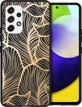 iMoshion Hoesje Geschikt voor Samsung Galaxy A53 Hoesje Siliconen - iMoshion Design hoesje - Zwart / Golden Leaves