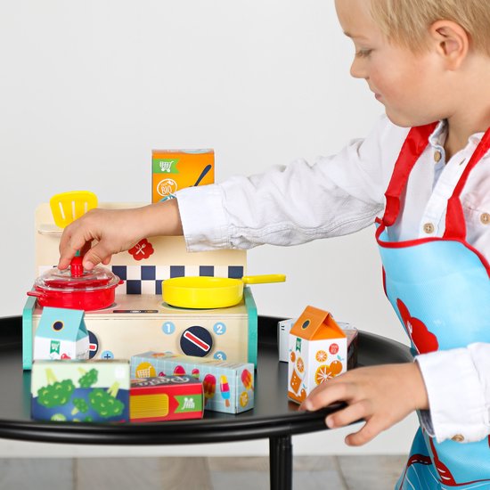 SES - Petits Pretenders - Mega keuken set - houten keuken en schort - inclusief pannen, gerechten en supermarkt producten van SES — afbeelding 2