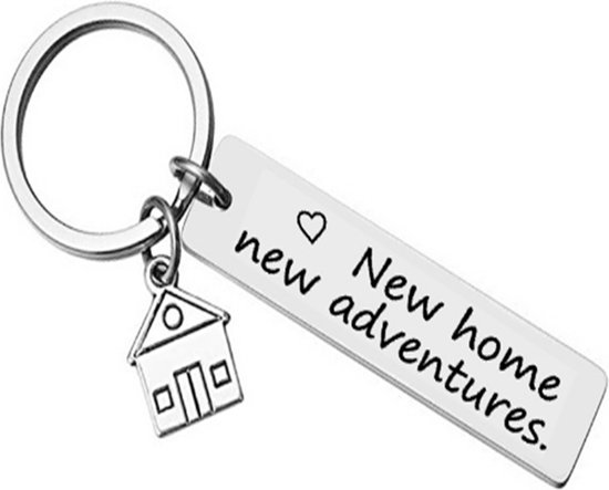 Fako Bijoux® - Sleutelhanger New Home, New Adventures - Sleutelring Tekst - Cadeau - Geschenk - Zilverkleurig