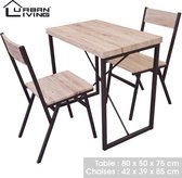 Eettafel met 2 stoelen - Rechthoek - Bruin - Industrieel