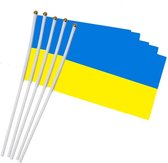 Oekraïne Stok Vlaggetjes - 5 Stuks - Steun - Oekraïne - 14 x 21 CM - Hand Mini Vlag - Mooie kwaliteit vlaggetjes - Прапори Окраїни на паличці - 5 штук - Підтримка - Окраїна - 14 х 21 см - Міні-прапор - Красиві валети високої якості