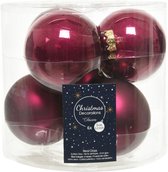 6x stuks kerstballen framboos roze (magnolia) van glas 8 cm - mat en glans - Kerstversiering/boomversiering