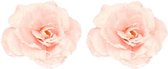 2x Roze roos kerstversiering clip decoratie 12 cm - Kerstboom rozen roze op clip 2 stuks