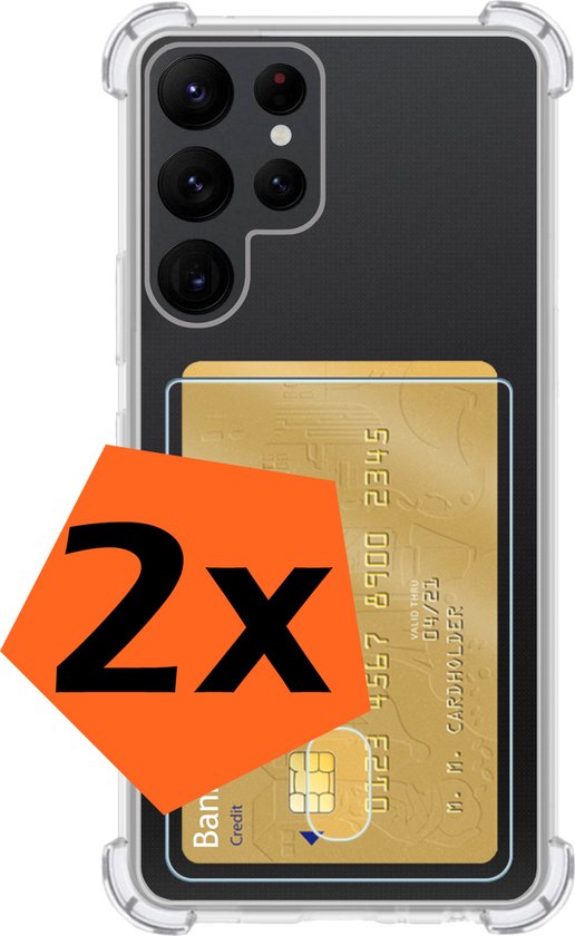Coque transparente avec fente pour carte pour Samsung S22 Ultra, avec indication '2x'.
