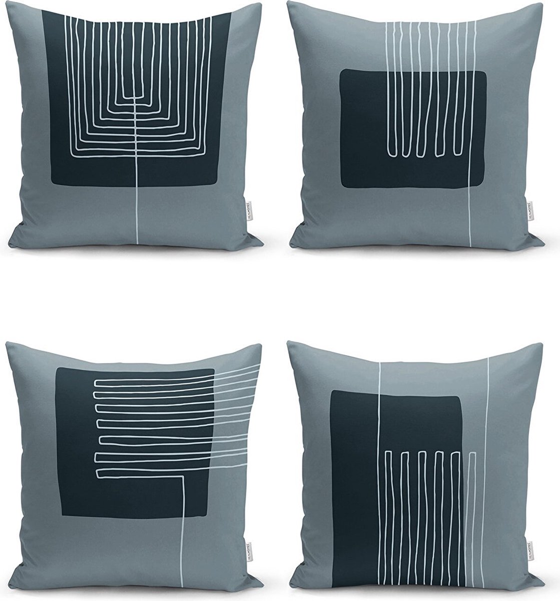 Sierkussens set 4 stuks - INCLUSIEF BINNENKUSSENS 45x45 cm - minimalistisch - grijs - zwart - dubbelzijdig bedrukt - kussensloop - kussens woonkamer - kussenhoes