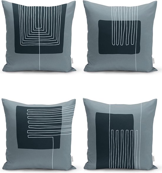 Ensemble Coussins décoratifs 4 pièces - Y COMPRIS LES COUSSINS INTÉRIEURS 45x45 cm - minimaliste - gris - noir - imprimé double face - taie d'oreiller - oreillers salon - housse de coussin
