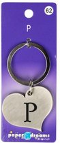 sleutelhanger hart letter P 10 x 4 cm staal zilver