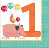 servetten 1 jaar Barnyard Birthday 33 x 33 cm 16 stuks