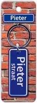 sleutelhanger straatnaam Pieter 9 cm staal blauw