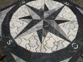 Mozaiek tegel - Marmer medallion windroos - 60 x 60 cm - antraciet grijs wit - 066