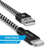 Dux Ducis 2.1A Fast Charge USB-A naar Apple Lightning Kabel Set 5-Pack (2x 1M + 2x 2M + 1x 3M)