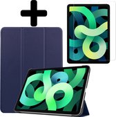 Hoes Geschikt voor iPad Air 2022 Hoes Luxe Hoesje Book Case Met Screenprotector - Hoesje Geschikt voor iPad Air 5 2022 Hoes Cover - Donkerblauw