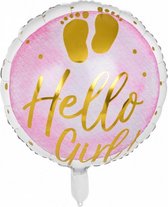 folieballon Hello Girl! 45 cm roze/wit/goud