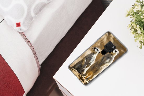 Coque de téléphone compatible avec Huawei P40 Lite - Rocher - Suricates - Animaux - Coque en Siliconen