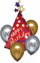ballonnenboeket Party Hat latex goud/zilver 5-delig