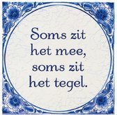 spreukentegel soms tegel 15 cm keramiek blauw