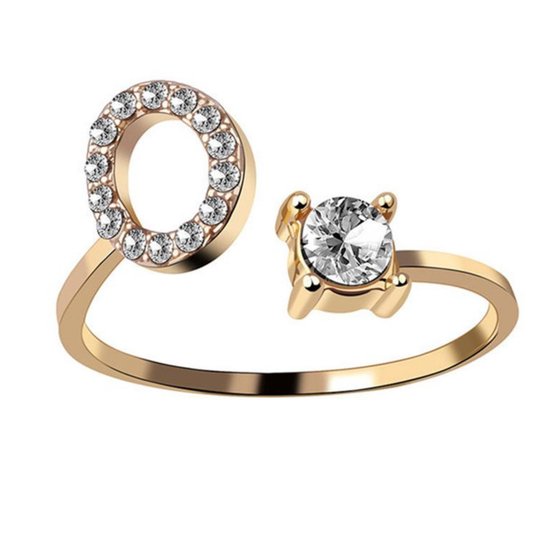 Ring Met Letter - Ring Met Steen - Letter Ring - Ring Letter - Initial Ring - (Zilver) Gold-Plated Letter O - Cadeautje voor haar
