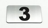 Nummerplaatje 3 - Nummerbordje - Huisnummer - Deur en Kamernummer - Lockernummer - Plakcijfers - Zelfklevend - Brievenbus Nummer - RVS Look - 80 mm x 50 mm x 1,6 mm - 5 jaar Garant