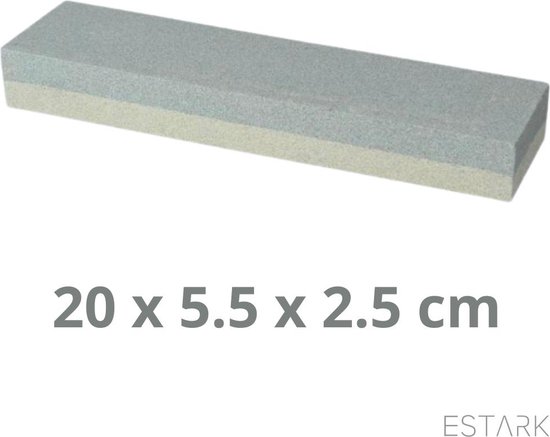 ESTARK® Wetsteen - Slijpsteen - Wetstone - 2 Grofheden – Dubbelzijdige Slijpsteen Set – Voor het slijpen van Messen en Bijtels - Messenslijper - Mes Messen Slijpen (20cm)