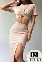 Dames Kleding | Dames Set Kleding | Dames Blouse | Dames Jurk | Vrouwen Rokjes | Sweat Midi Skirt Loungewear Set | Vrouwen, Wit| Beige| Rokken|Tshirt | SET MET ROK EN TRUI | 2 DELI