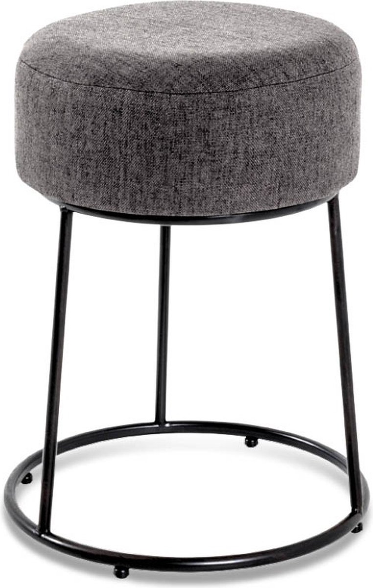 Poef – Rond model in grijze stof – Hocker en voetenbankje – Stijlvolle poef en bijzettafel in één – Modern en multifunctioneel design
