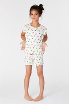Woody - Meisjes-Dames Pyjama - wit met hartjes krokodil print - 3j