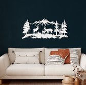 Wanddecoratie |Herten Familie /Deer Family| Metal - Wall Art | Muurdecoratie | Woonkamer |Wit| 100x44cm