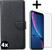 Fooniq Boek Hoesje Zwart 4x + Screenprotector 4x - Geschikt Voor Apple iPhone XS Max