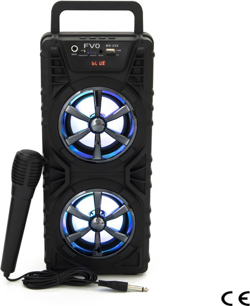 Pro-Care Draagbare Bluetooth Speaker - Karaoke en LED Light Speaker Show - Microfoon - FM Radio Functie - Micro USB aansluiting - TF card - USB - AUX Aansluiting - Zwart