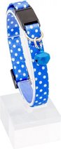 Verstelbare Blauw & Wit Polka Dot Gedessineerd Zachte Textuur Kattenhalsband Met Veiligheidsslot en rammelaar 22-30 cm