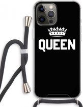 Case Company® - iPhone 12 Pro Max hoesje met Koord - Queen zwart - Telefoonhoesje met Zwart Koord - Extra Bescherming aan alle Kanten en Over de Schermrand