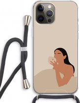 Case Company® - iPhone 12 Pro hoesje met Koord - Fresh coffee - Telefoonhoesje met Zwart Koord - Extra Bescherming aan alle Kanten en Over de Schermrand