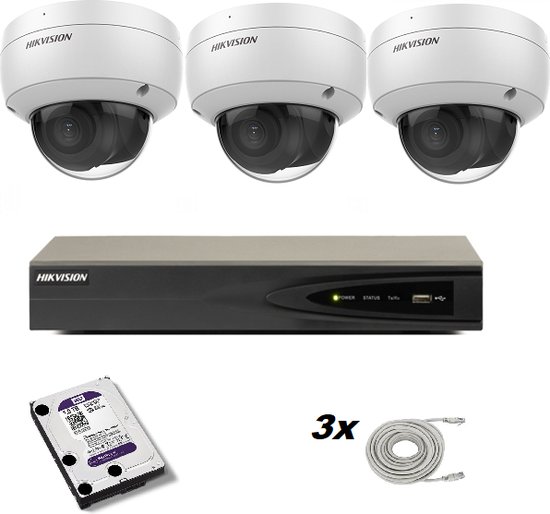 Cameraset met 3 maal 8 megapixel Hikvision DS-2CD2186G2-I 2.8mm 8mp camera’s, Hikvision recorder en Western Digital harde schijf — afbeelding 2