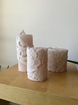 Scented Pillar Candles with Lace - Handmade Rose Geurkaarsen - SilverNile Goods - Small Cylindrical Shaped Candle