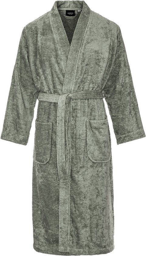 Kimono badstof katoen – lang model – unisex – badjas dames – badjas heren – sauna  - olijfgroen - S/M